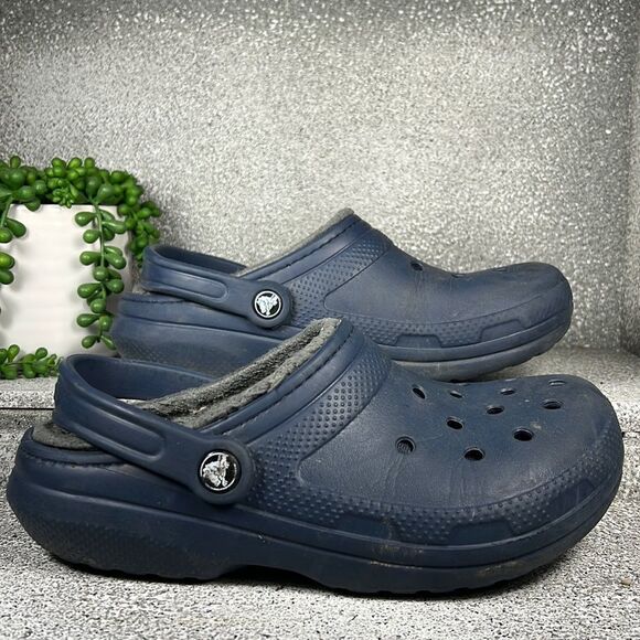 CROCS Navy Blue Lined Clogs Sandals Shoes - Picture 3 of 7